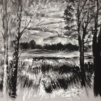 Malerei mit dem Titel "November landscape" von Roman Sergienko, Original-Kunstwerk, Acryl