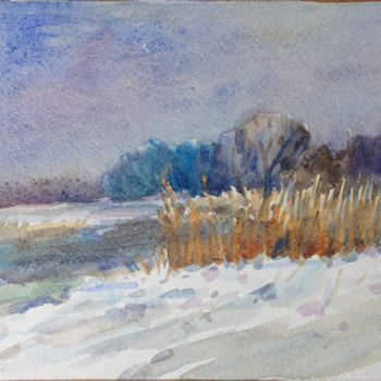 Painting titled "Winterscape" by Roman Sergienko, Original Artwork, Watercolor