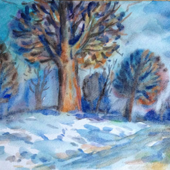 Malerei mit dem Titel "Wintertime is over" von Roman Sergienko, Original-Kunstwerk, Aquarell