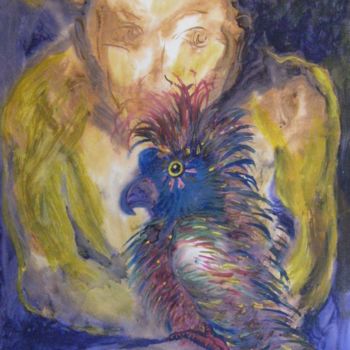 Artigianato intitolato "man-with-parrot.jpg" da Art Ruslans, Opera d'arte originale