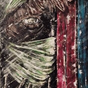 Pintura titulada "Derrière la porte" por Arts-By-Fred, Obra de arte original, Acrílico Montado en Bastidor de camilla de mad…