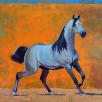 Painting titled "cheval" by Arts Ekhailou, Original Artwork, Oil