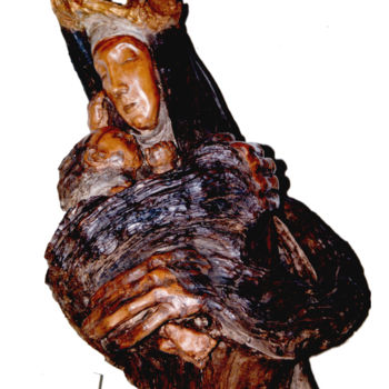 Sculptuur getiteld "La Madone" door Christian Comte, Origineel Kunstwerk, Hout