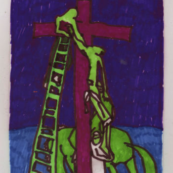 Tekening getiteld "Descente de Croix -…" door Christian Comte, Origineel Kunstwerk, Balpen