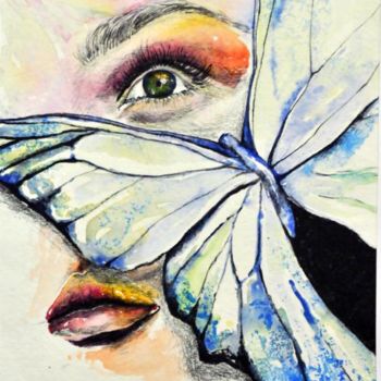 Pittura intitolato "Farfalla    Acquare…" da Silvia Conflitto, Opera d'arte originale