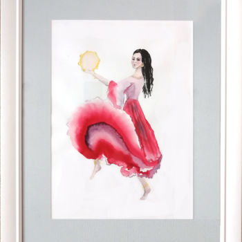 Painting titled "Gypsy with a tambou…" by Anna Smilyanskaya, Original Artwork, Watercolor