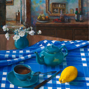 Painting titled "Tea With Lemon comp…" by Artsmileball, Original Artwork, Oil