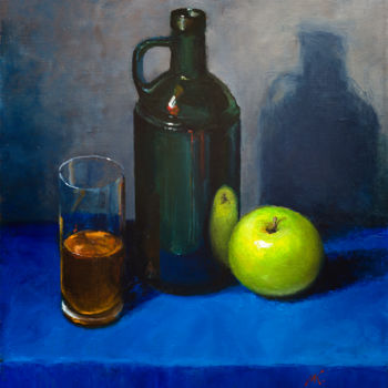 Schilderij getiteld "Blue Table" door Artsmileball, Origineel Kunstwerk, Olie
