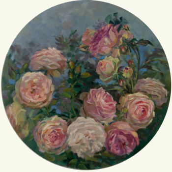 Peinture intitulée "Roses in the summer…" par Vera Grebennikova, Œuvre d'art originale, Huile