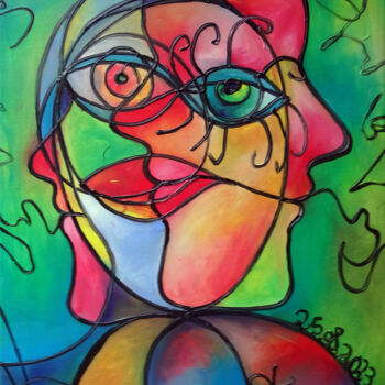 Painting titled "Faces 25082023" by Tanya Galstian, Original Artwork, Oil Mounted on Wood Stretcher frame