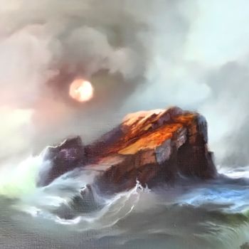 Peinture intitulée "A Rock in the waves" par Konstantinos Tosounidis, Œuvre d'art originale, Huile
