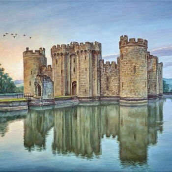 Pintura intitulada "Old Castle Bodiam" por Artur Dobrovolskii, Obras de arte originais, Óleo
