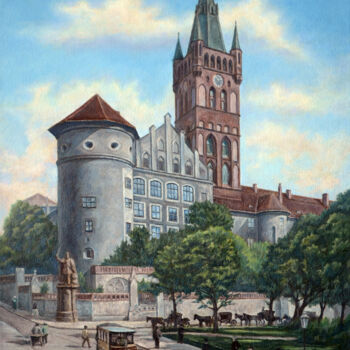 Painting titled "Koenigsberg Castle" by Artur Dobrovolskii, Original Artwork, Oil Mounted on Wood Stretcher frame