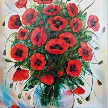 Painting titled "Fielf flowers" by Artur Minasyan, Original Artwork, Oil Mounted on Wood Panel