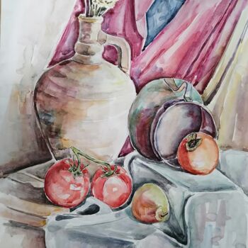 Peinture intitulée "Wine jug and antiqu…" par Artur Minasyan, Œuvre d'art originale, Aquarelle