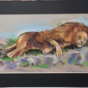 Painting titled "The sleeping lion" by Artur Minasyan, Original Artwork, Pastel