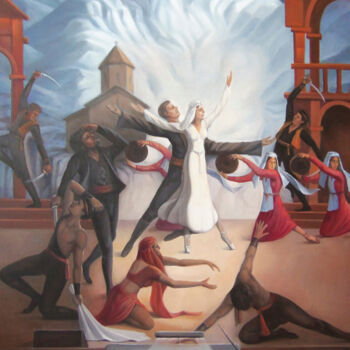 Painting titled "Aram Khachaturyan -…" by Artush, Original Artwork, Oil Mounted on Wood Stretcher frame