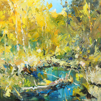 Peinture intitulée "Golden autumn. 30x3…" par Valeriy Ushkov, Œuvre d'art originale, Huile Monté sur Châssis en bois