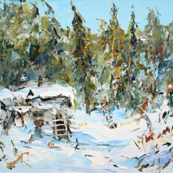 Pintura intitulada "Hut forester. 40x50…" por Valeriy Ushkov, Obras de arte originais, Óleo