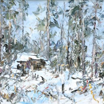 Painting titled "Hut forester." by Valeriy Ushkov, Original Artwork, Oil