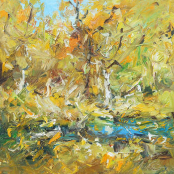 Peinture intitulée "Золотая осень. 30х30" par Valeriy Ushkov, Œuvre d'art originale, Huile
