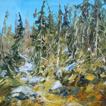 Painting titled "The last snow.  40x…" by Valeriy Ushkov, Original Artwork, Oil