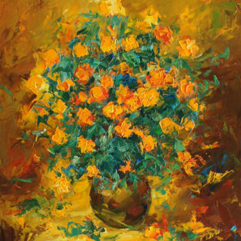 Painting titled "Bouquet of flowers.…" by Valeriy Ushkov, Original Artwork, Oil Mounted on Wood Stretcher frame