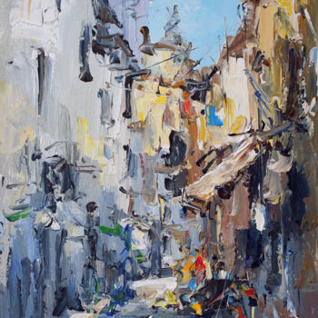 Malerei mit dem Titel "Old city.  The stre…" von Valeriy Ushkov, Original-Kunstwerk, Öl