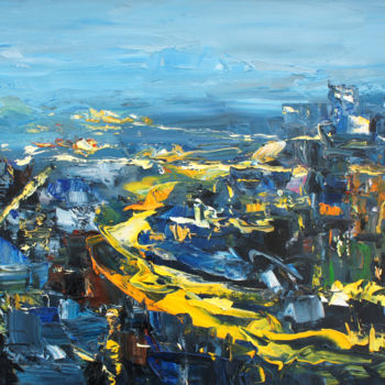 Painting titled "Night city." by Valeriy Ushkov, Original Artwork, Oil