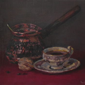 Ζωγραφική με τίτλο "Coffee" από Vachagan Manukyan, Αυθεντικά έργα τέχνης, Λάδι Τοποθετήθηκε στο Ξύλινο φορείο σκελετό