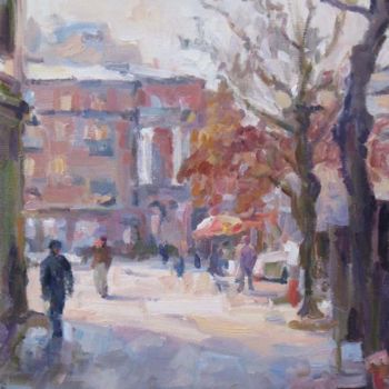 Painting titled "Street" by Vachagan Manukyan, Original Artwork, Oil Mounted on Wood Stretcher frame