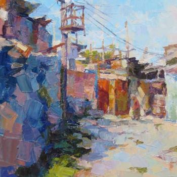 Painting titled "Afternoon on the ol…" by Vachagan Manukyan, Original Artwork, Oil Mounted on Wood Stretcher frame