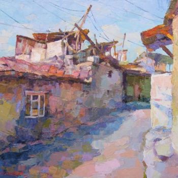 Painting titled "In the old street" by Vachagan Manukyan, Original Artwork, Oil Mounted on Wood Stretcher frame