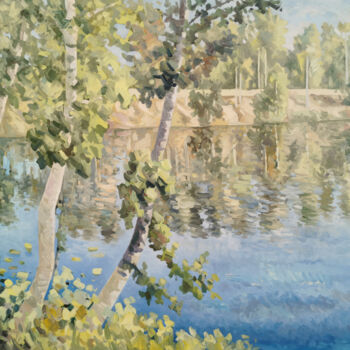 Pintura intitulada "The lake in the for…" por Marius Vancea, Obras de arte originais, Óleo