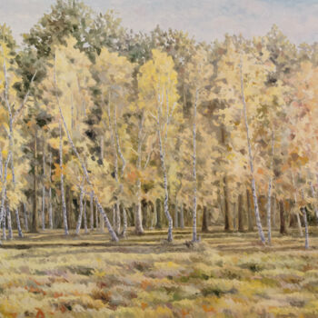Painting titled "Birch forest" by Marius Vancea, Original Artwork, Oil