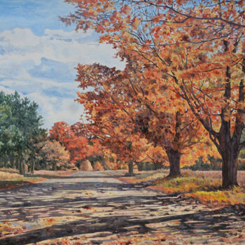 Painting titled "Autumn landscape" by Marius Vancea, Original Artwork, Acrylic