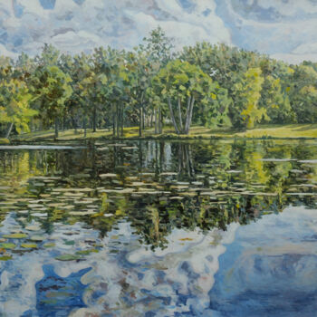 Malerei mit dem Titel "Blue lake" von Marius Vancea, Original-Kunstwerk, Acryl