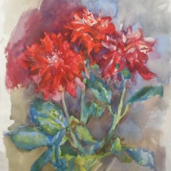 Painting titled "Красные хризантемы…" by Artjulia Klymenko, Original Artwork