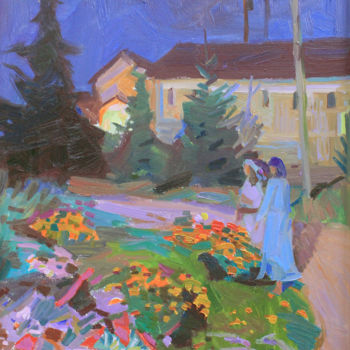 Malerei mit dem Titel "Evening flowers" von Vladislav Zadvorsky, Original-Kunstwerk, Öl