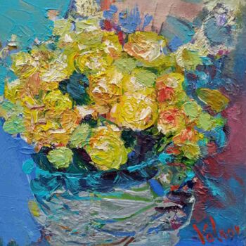 Ζωγραφική με τίτλο "Yellow roses" από Viktor Volkov, Αυθεντικά έργα τέχνης, Λάδι