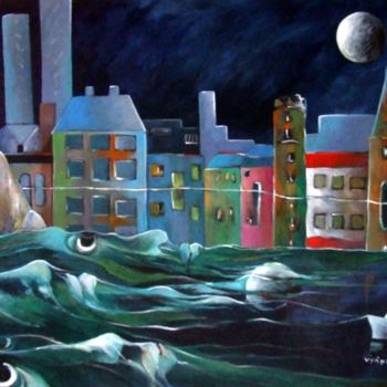 「Ils passent, la nuit」というタイトルの絵画 Artvraiによって, オリジナルのアートワーク, オイル