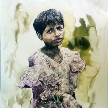 Ζωγραφική με τίτλο "The sad girl" από Rangana, Αυθεντικά έργα τέχνης, Ακουαρέλα