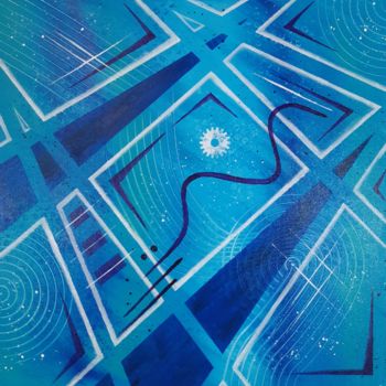 「Blue spatialship」というタイトルの絵画 Artyliqueによって, オリジナルのアートワーク, アクリル
