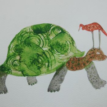 Schilderij getiteld "Turtle" door Yogeeta, Origineel Kunstwerk, Aquarel