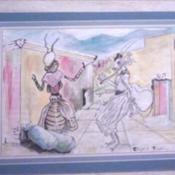 Peinture intitulée "la cigale et la fou…" par Khetib  Sid   Tlemcen, Œuvre d'art originale
