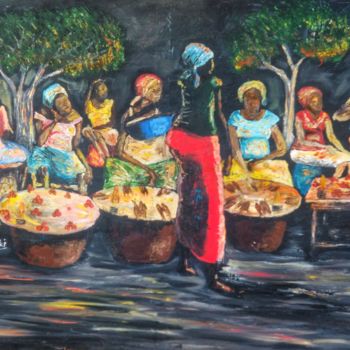 Painting titled "un marché de nuit" by Ziki, Original Artwork, Acrylic