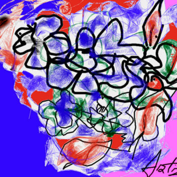 Digital Arts titled "Bouquet bleu" by Artzjo, Original Artwork, Digital Painting