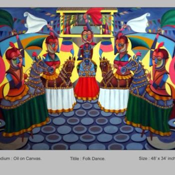 Pintura intitulada "Folk Dance" por Arumugam Eg, Obras de arte originais, Outro