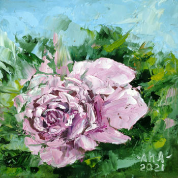 Painting titled "Purple rose" by Elena Gridneva, Original Artwork, Oil