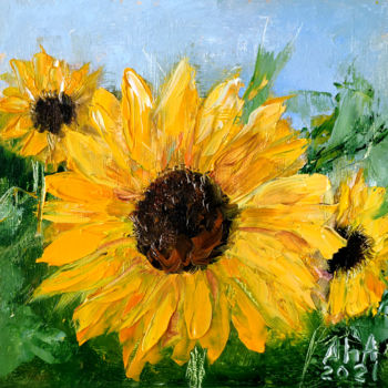 Pintura intitulada "Sunflowers" por Elena Gridneva, Obras de arte originais, Óleo